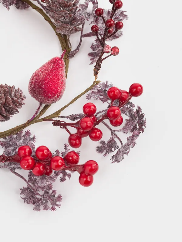 Венок декоративный, 15/27 см, пенопласт/пластик, Красные ягоды, Red berry, image-2