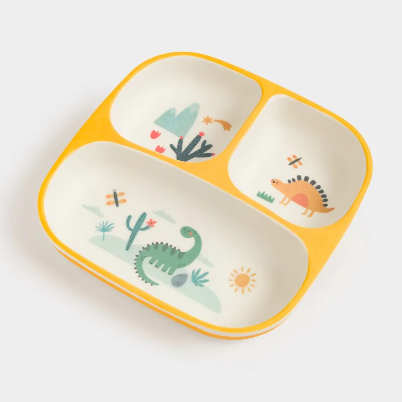 Тарелка обеденная, детская, 18 см, 3 отд, бамбук, квадратная, желтая, Динозавры, Dino, image-5
