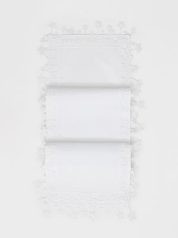 Дорожка настольная, 40х160 см, с кружевом, Звезды, Stars framed, image-0