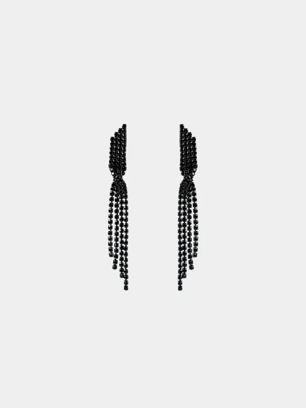 Серьги-пусеты, 9 см, 2 шт, металл/стразы, черные, Кристаллы, Jewelry black, image-0