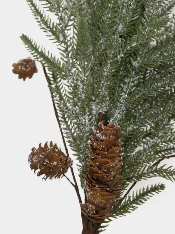 Ветка декоративная, 70 см, Заснеженная хвоя с шишками, Conifer decor, image-2
