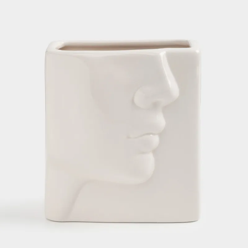 Подставка для косметических кистей, 13 см, керамика, молочная, Фрагмент лица, Face, image-0