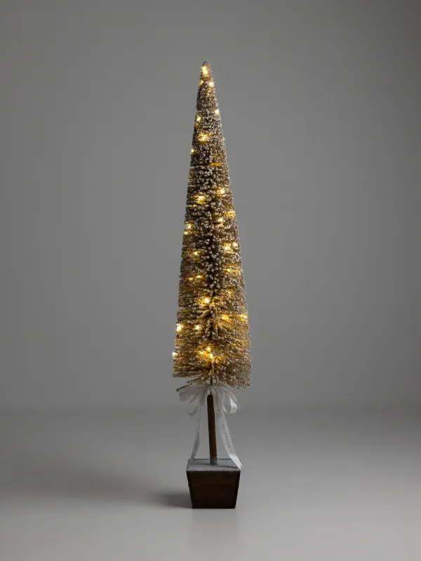 Ель искусственная, 1,2 м, с подсветкой, в горшке, полиэтилен/дерево, шампань, Frosty sparks, image-5