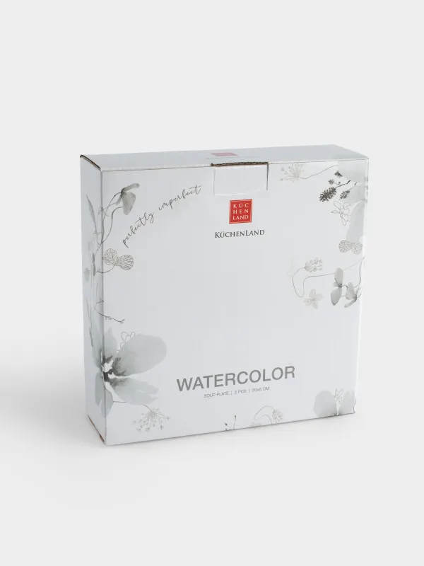 Тарелка суповая, 20х5 см, 2 шт, фарфор N, Серые цветы, Watercolor, image-5