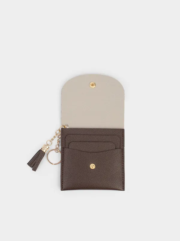 Кошелек женский, 10х10 см, на кнопке, с кисточкой, полиуретан, коричневый, Memo, image-3