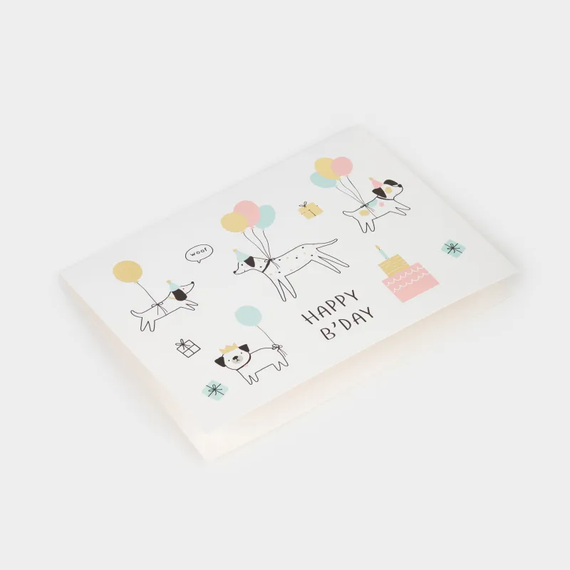 Открытка подарочная, 12х17 см, бумага, белая, Собаки с шариками, Birthday, image-1