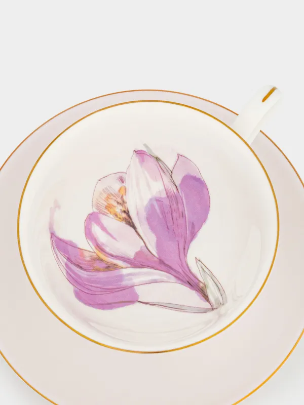 Пара чайная, 1 перс, 2 пр, 220 мл, фарфор F, лиловая, с золотистым кантом, Цветок, Bloome, image-4