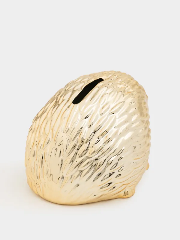 Копилка, 12 см, фарфор P, золотистая, Еж, Hedgehog gold, image-2