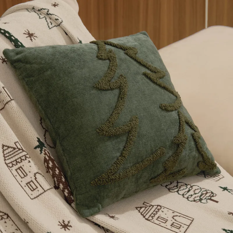 Подушка декоративная, 45х45 см, шенилл, темно-зеленая, Ель, Chenill