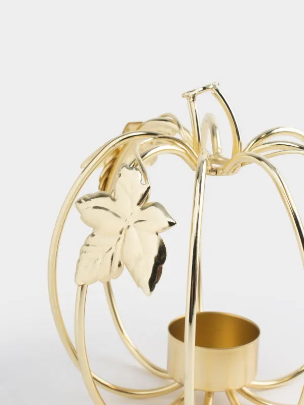 Подсвечник, 13х17 см, для чайной свечи, с ручкой, металл, золотистый, Тыква, Twist gold, image-1