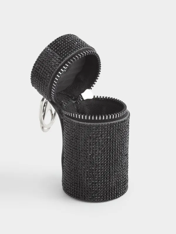 Брелок, 16 см, с отделением для мелочей, полиуретан/стразы, черный, Keychain crystal, image-4