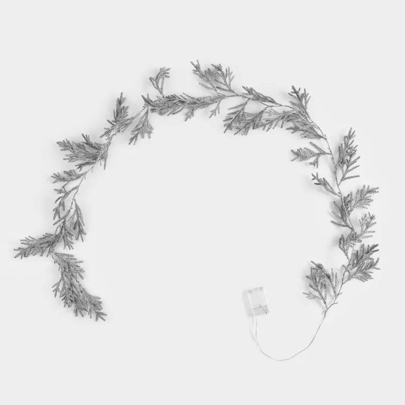 Ветка-гирлянда декоративная, 2 м, с подсветкой, пластик, серебристая, Хвоя, Sparkle decor