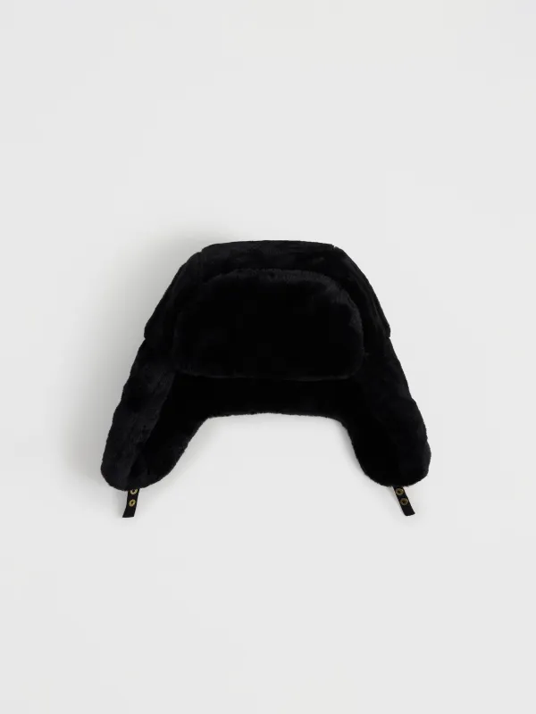 Шапка-ушанка женская, единый размер, искусственный мех, черная, Furry, image-5