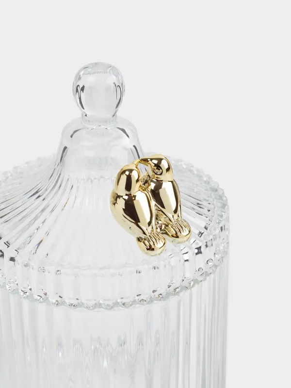 Емкость для хранения, 17х11 см, 500 мл, с крышкой, стекло Р/металл, Золотистые птицы, Selene, image-2