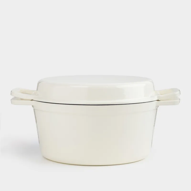 Казан, 25 см, 4,3 л, с крышкой сковородой-гриль, чугун, молочный, Light kitchen