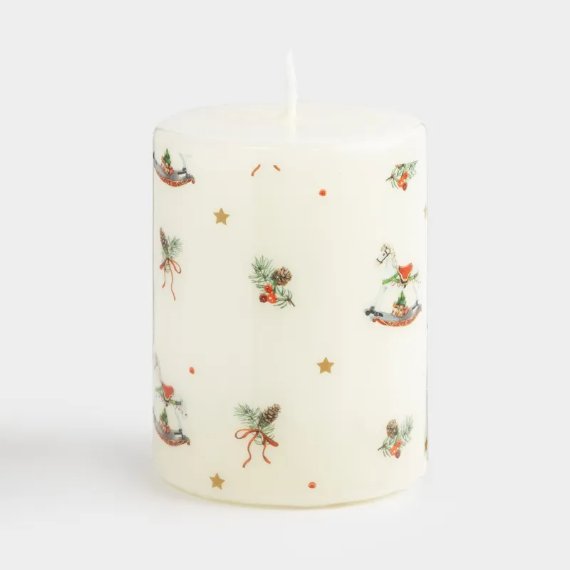 Свеча, 7х9 см, цилиндрическая, молочная, Новогодние атрибуты, Print candle