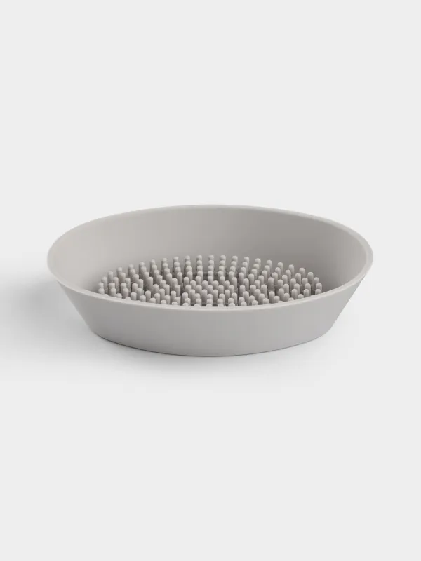 Мыльница-щетка для уборки, 14х9 см, силикон, овальная, серо-бежевая, Manny, image-0