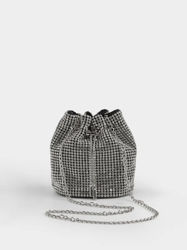 Сумка женская, 15х16 см, с ремешком-цепочкой, полиэстер/стразы, серебристая, Lika, image-2