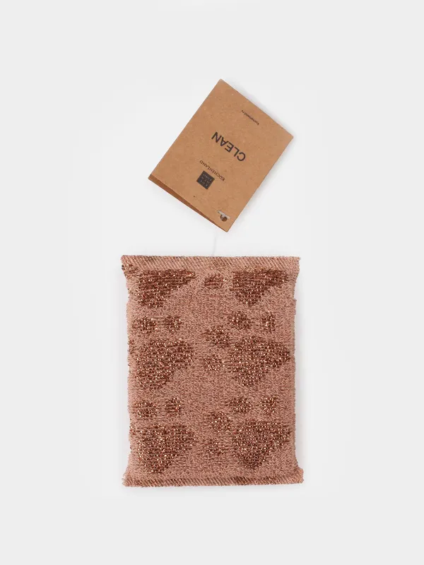 Губка для мытья посуды, 12х9 см, двустронняя, полиэстер/поролон, бронзовая, Лапки, Clean, image-3