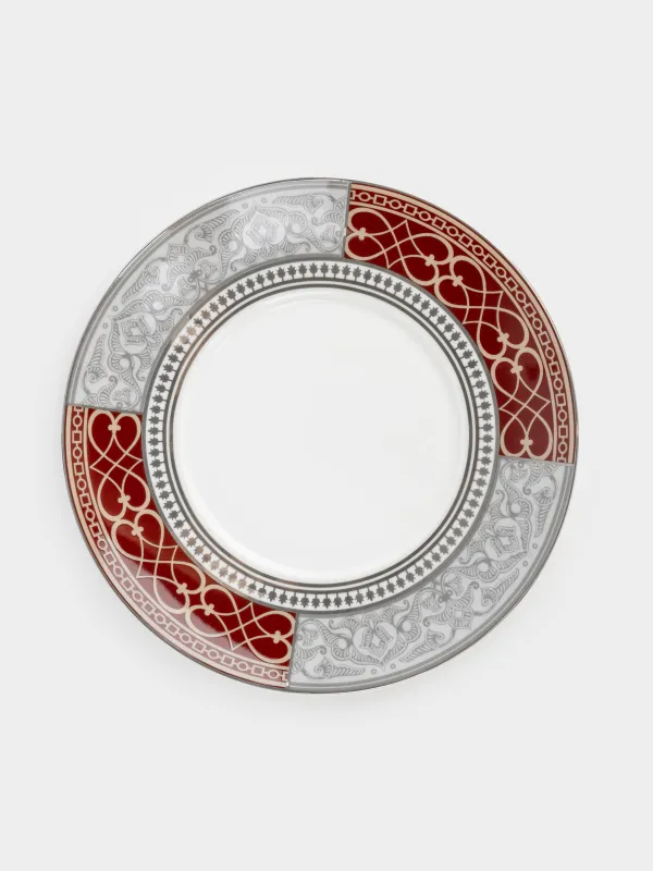 Пара чайная, 1 перс, 2 пр, 290 мл, фарфор F, бело-бордовая, с серебристым кантом, Лошадь, Breton horse, image-2