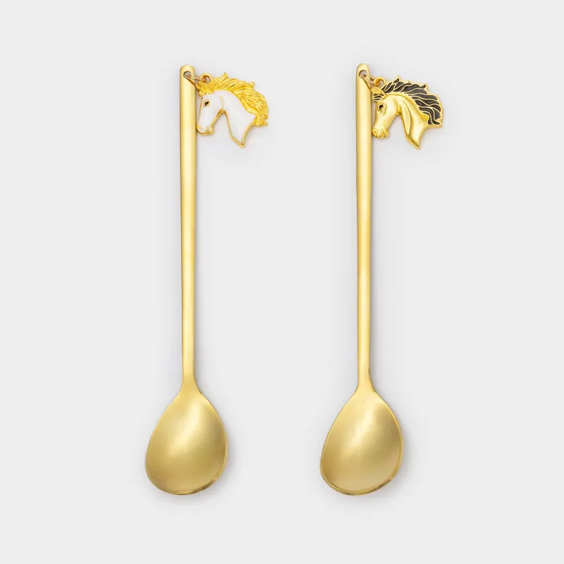 Ложка десертная, 14 см, 2 шт, сталь, золотистая, Конь, Horse gold