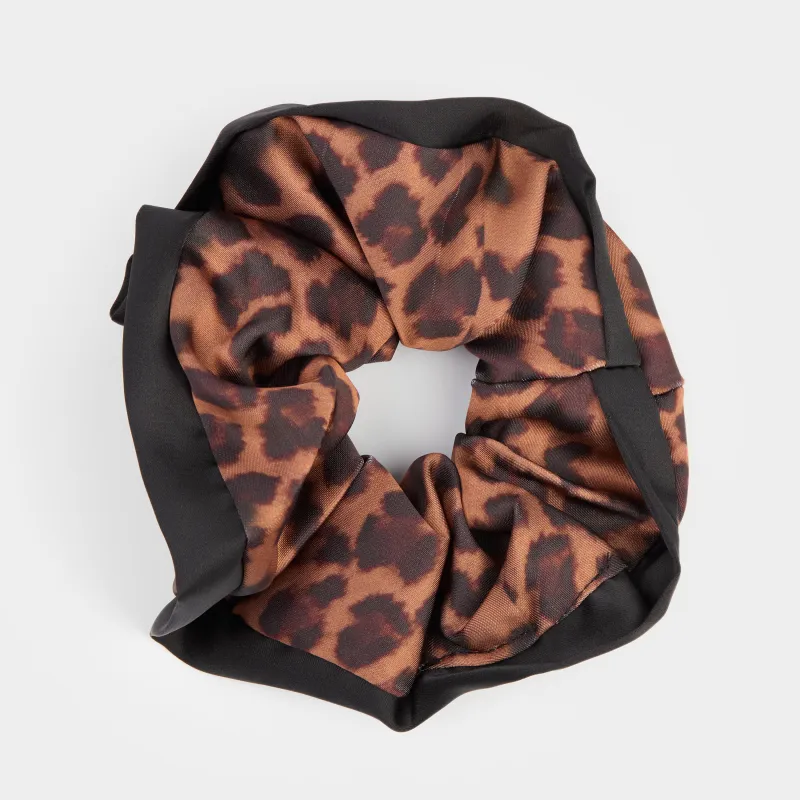 Резинка для волос, 14 см, сатин, бежево-черный, Silk