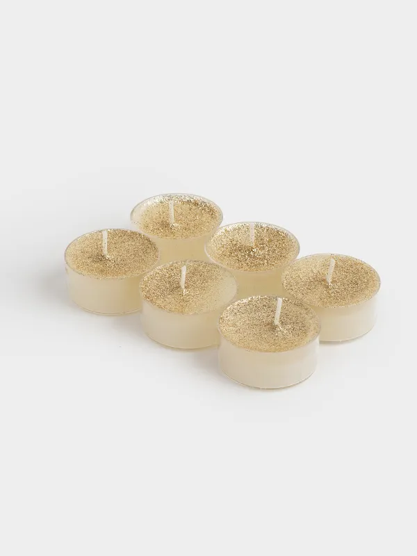 Свеча чайная, 4 см, 6 шт, с блестками, шампань, Metallic glow, image-5