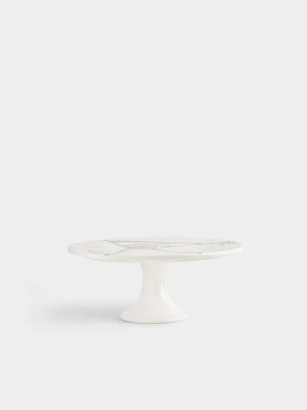 Блюдо на ножке, 25х11 см, фарфор N, бело-золотистое, Кинцуги, Revival, image-0