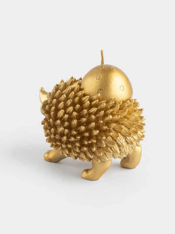 Свеча, 11x9 см, золотистая, Ежик с грибом, Golden glow, image-5