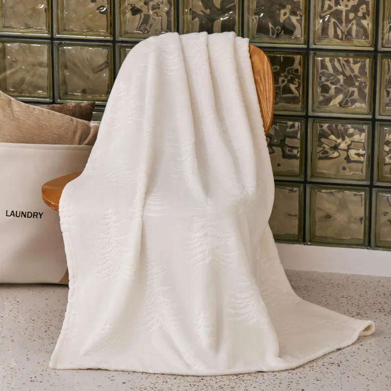 Плед, 130х170 см, фланель, молочный, Ели, Flannel