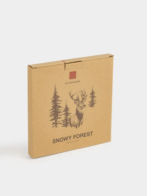Тарелка закусочная, 22 см, керамика, коричнево-бежевая, Олень в лесу, Snowy forest, image-5
