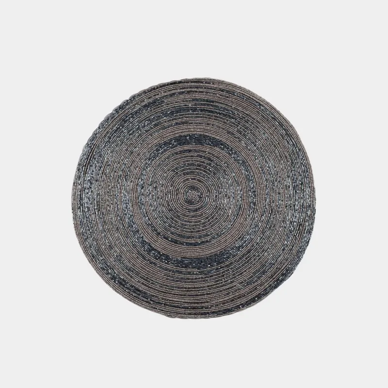 Салфетка под приборы, 36 см, бисер, круглая, серебристо-синяя, Спираль, Rotation beads