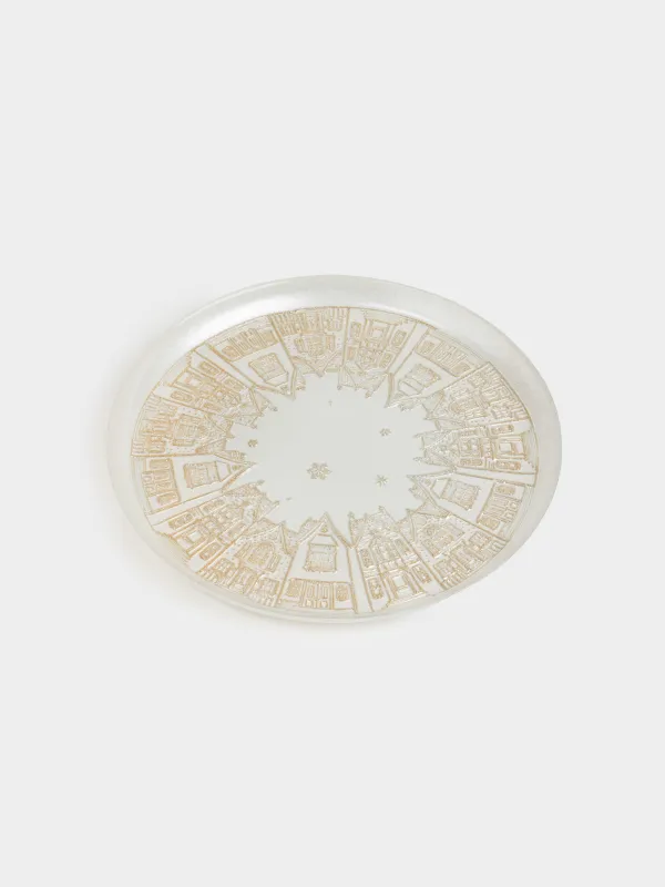 Блюдо, 31х2 см, стекло, молочное/шампань, Дома, Houses pattern, image-1