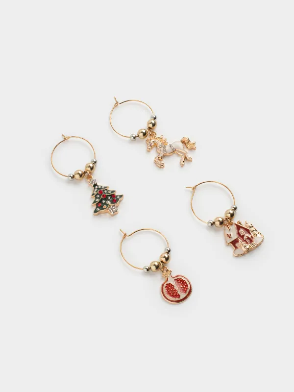 Подвеска для бокала, 4 шт, металл/бусины, золотистая, Новогодние атрибуты, Christmas time, image-1