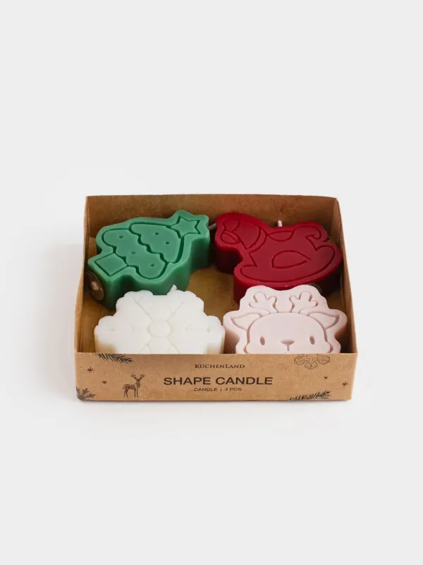 Свеча, 5 см, 4 шт, цветной микс, Лошадка/Снежинка/Олень/Елка, Shape candle, image-4