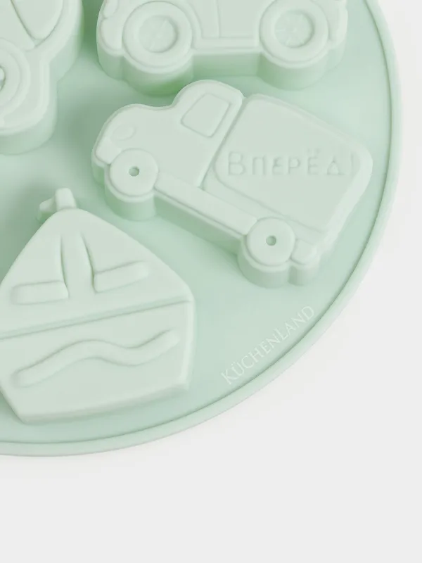 Форма для выпечки кексов, 15x21 см, 6 отд, силикон, зеленая, Виды транспорта, Bakery, image-2