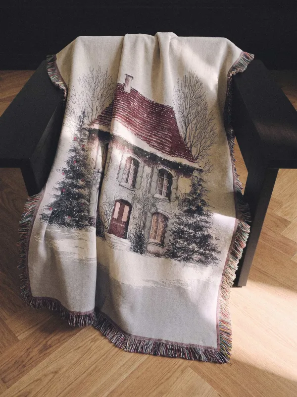 Плед, 130х170 см, с бахромой, Дом, House built, image-1