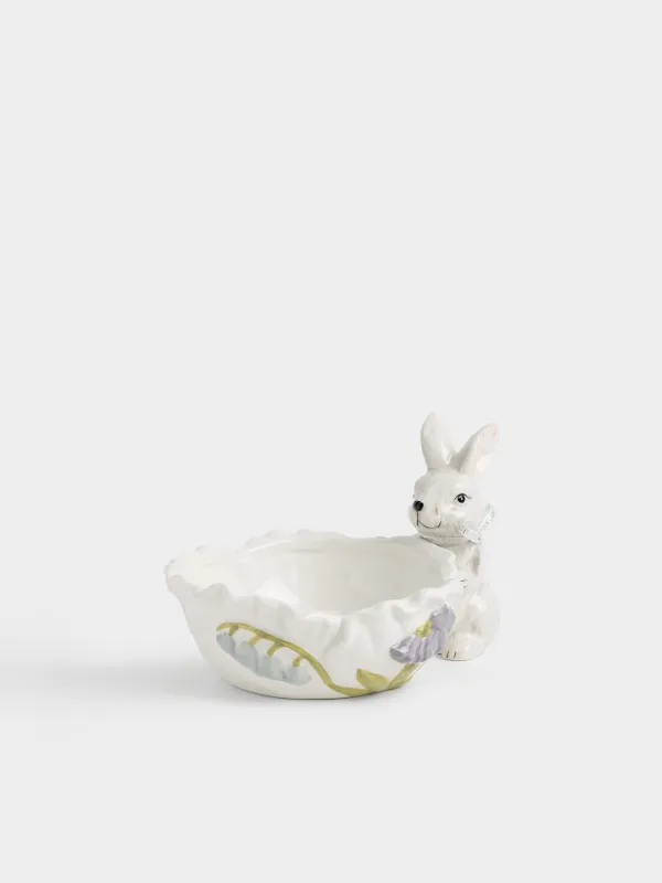 Конфетница, 20х13 см, керамика D, молочно-серая, Кролик с цветами, Easter, image-1