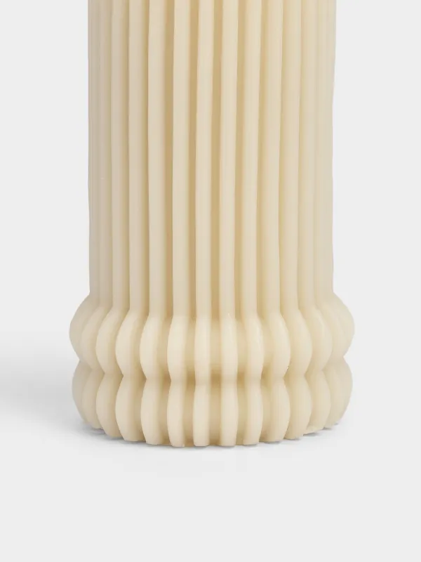 Свеча, 7x13 см, цилиндрическая, бежевая, Ribbed candle, image-1