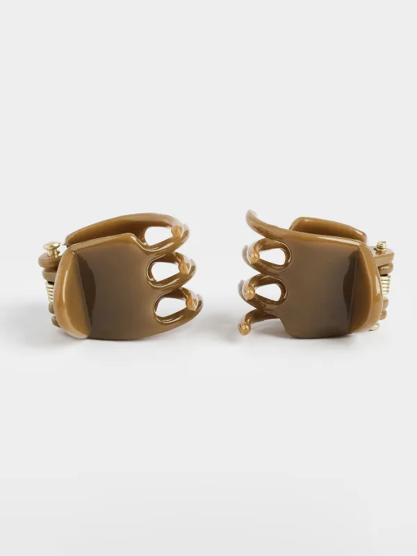 Заколка для волос, 2 см, 2 шт, полипропилен, коричневая, Крабик, Basic, image-1