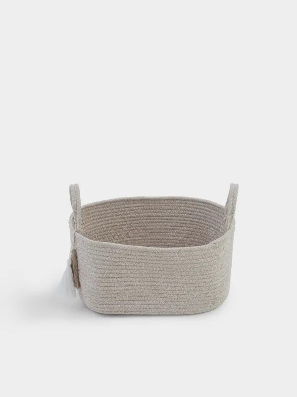 Корзина для хранения, 40х30 см, с ручками, хлопок/полиэстер, овальная, молочная, Tote, image-4