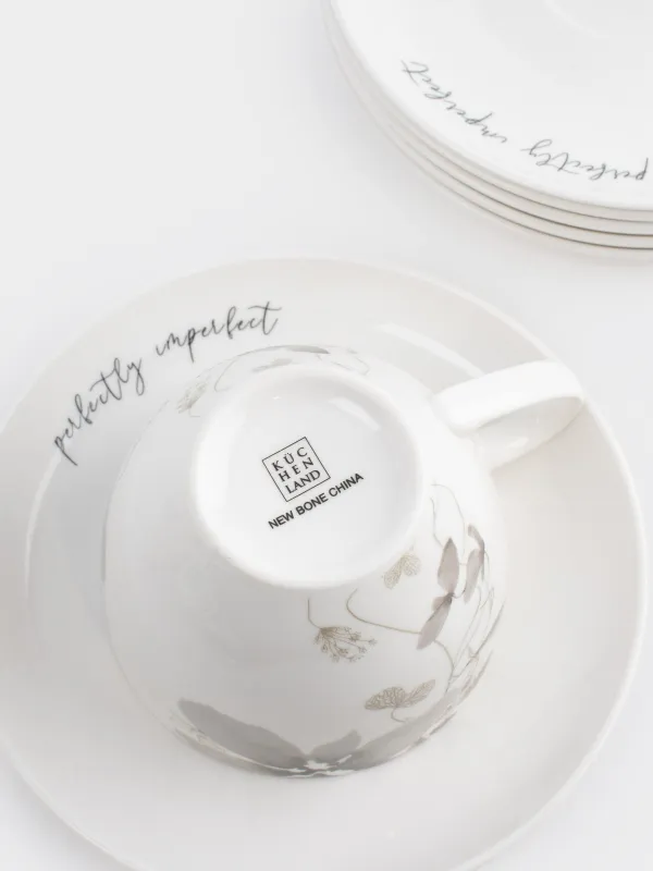 Пара чайная, 6 перс, 12 пр, 220 мл, фарфор N, Серые цветы, Watercolor, image-4