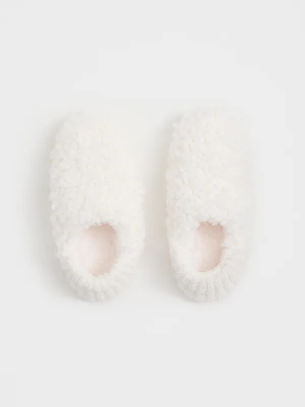 Тапочки-носки женские, домашние, искусственный мех/шерпа, молочные, Curled, image-1
