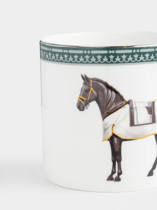 Пара чайная, 1 перс, 2 пр, 290 мл, фарфор F, бело-зеленая, с серебристым кантом, Конь, Breton horse, image-3