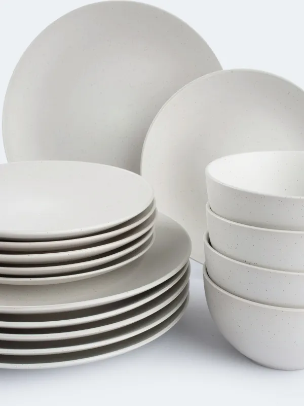 Сервиз обеденный, 6 перс, 18 пр, керамика, молочный, в крапинку, Particle, image-1