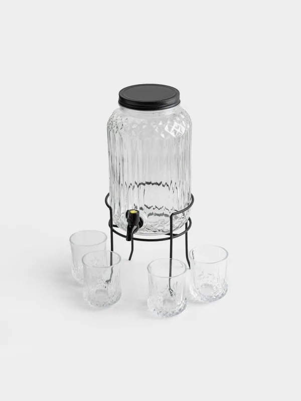 Набор для напитков, 4 перс, 5 пр, диспенсер на подставке, черный, стекло/металл, Regale, image-1