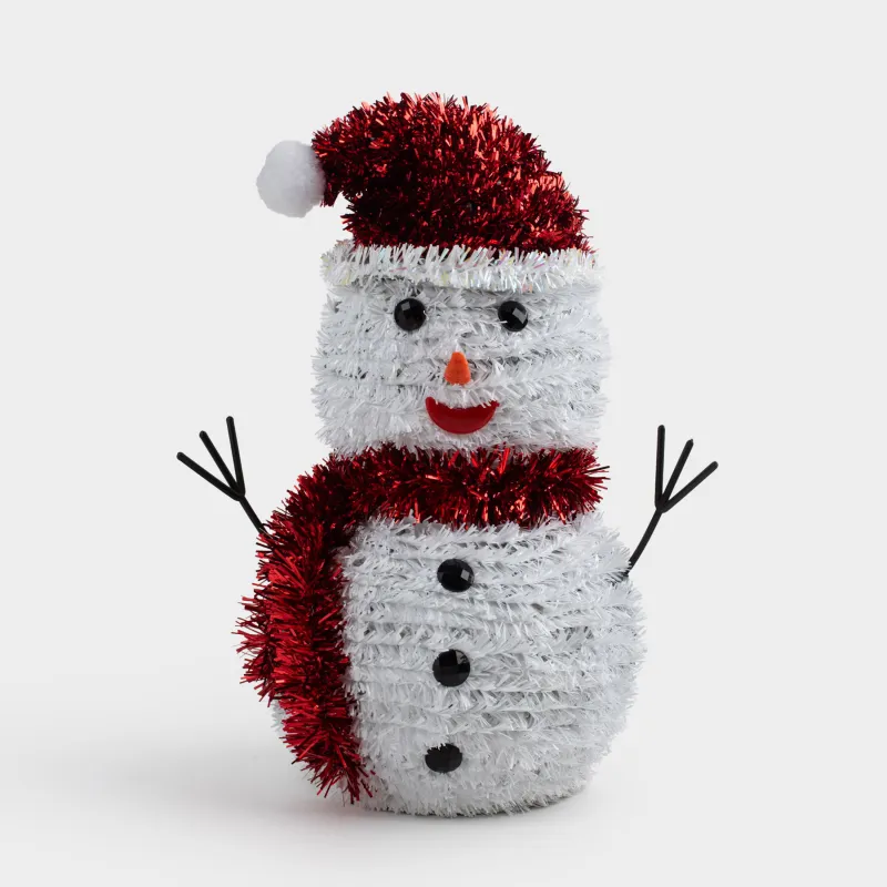 Статуэтка, 26 см, мишура/пластик, бело/красная, Снеговик, Tinsel decor