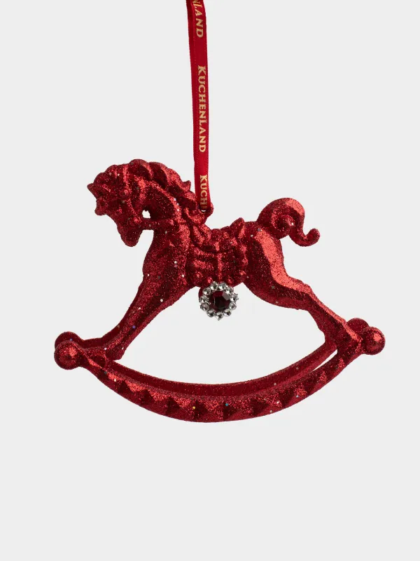 Игрушка елочная, 12x10 см, акрил, с блестками, красная, Лошадка-качалка, Figure sparkle, image-0