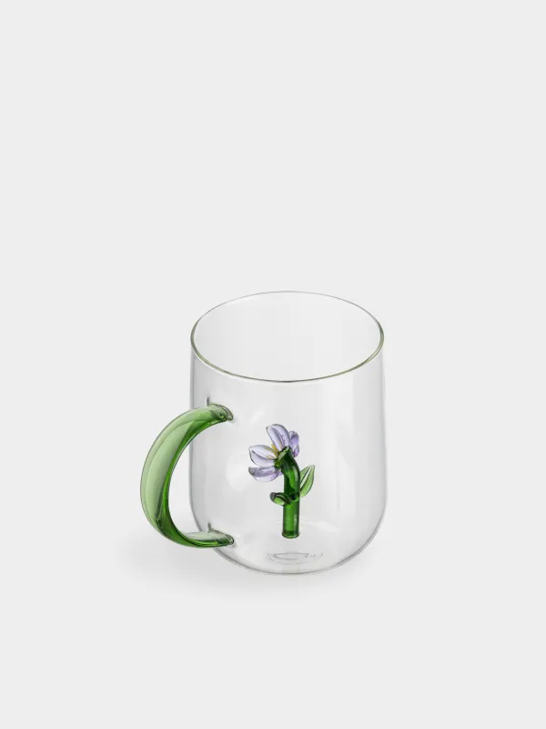 Кружка, 600 мл, стекло Б, зеленая ручка, Цветок, Shape, image-2