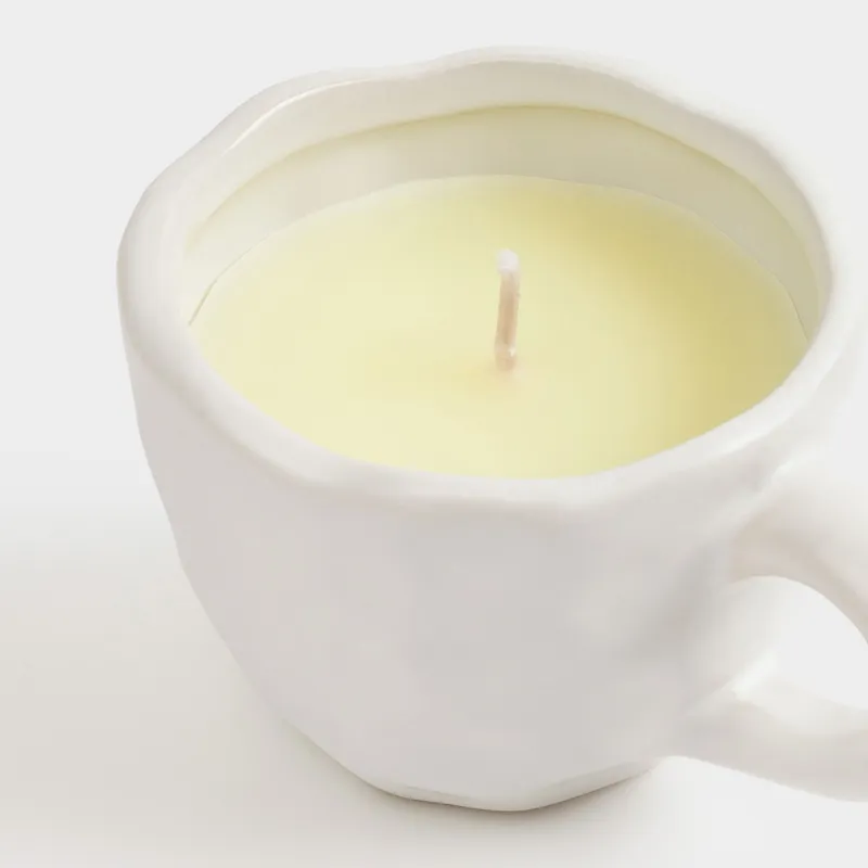 Свеча ароматическая, 9 см, в подсвечнике, керамика, белая, Vanilla, Мятый эффект, Crumple, image-3